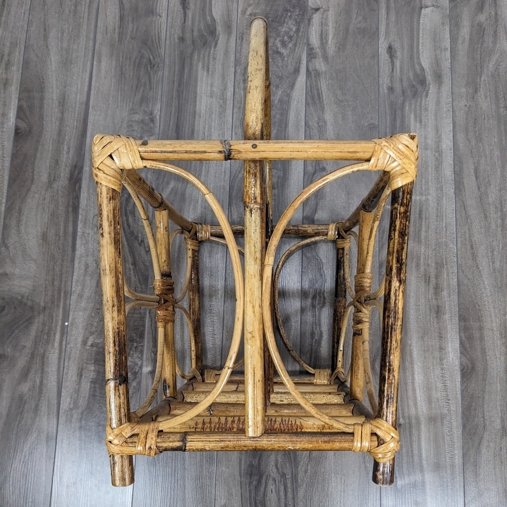 Vintage Boho Rattan Bamboo Butterfly Magazine Rack MCM - Picture 4 of 5